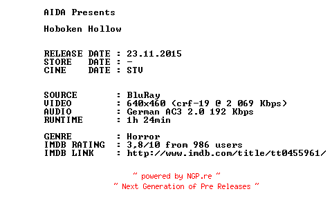 NFO for the release Hoboken.Hollow.2006.German.BDRip.x264.iNTERNAL-AIDA by AIDA