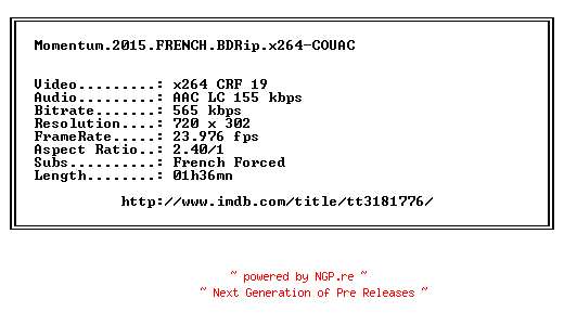 NFO for the release Momentum.2015.FRENCH.BDRip.x264-COUAC by COUAC