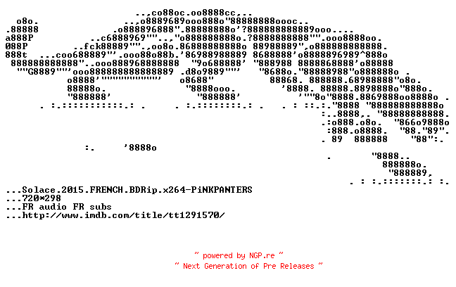 NFO for the release Solace.2015.FRENCH.BDRip.x264-PiNKPANTERS by PiNKPANTERS