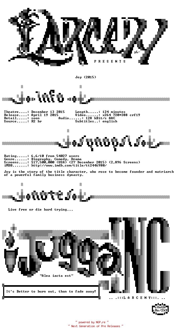 NFO for the release Joy.2015.BDRip.x264-Larceny by Larceny