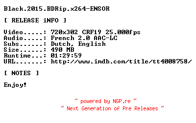 NFO for the release Black.2015.BDRip.x264-ENSOR by ENSOR