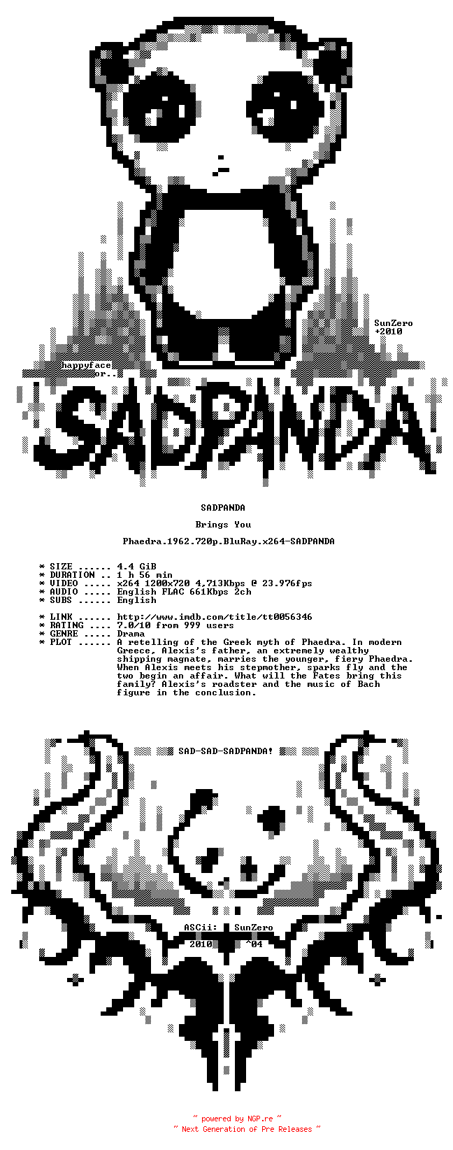 NFO for the release Phaedra.1962.720p.BluRay.x264-SADPANDA by SADPANDA