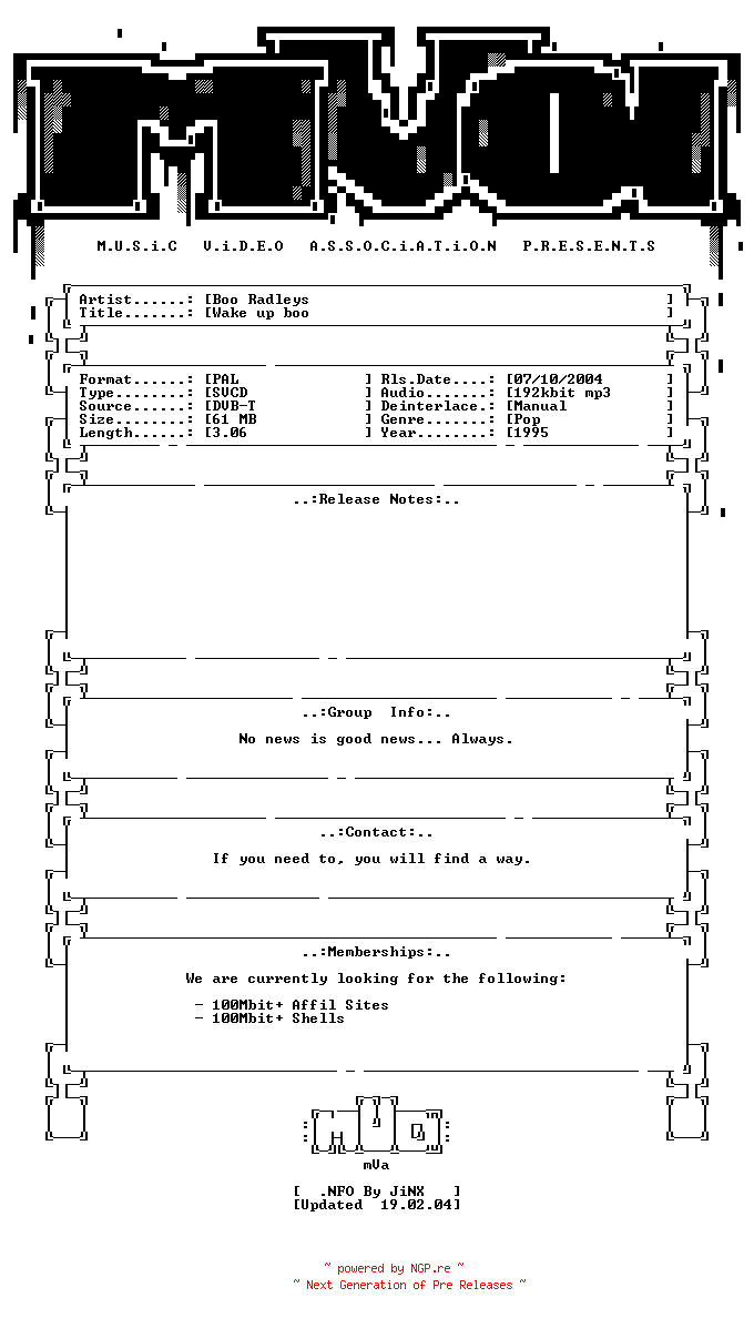 NFO for the release Boo_radleys-wake_up_boo-svcd-1995-mVa by mVa