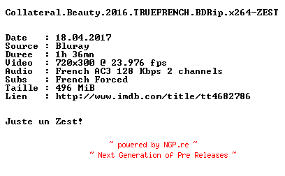 NFO for the release Collateral.Beauty.2016.TRUEFRENCH.BDRip.x264-ZEST by ZEST