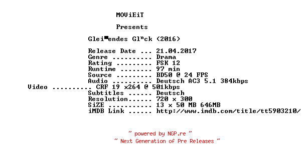 NFO for the release Gleissendes.Glueck.German.2016.AC3.BDRip.x264-MOViEiT by MOViEiT
