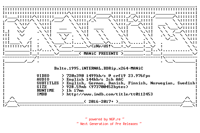 NFO for the release Balto.1995.iNTERNAL.BDRip.x264-MANiC by MANiC