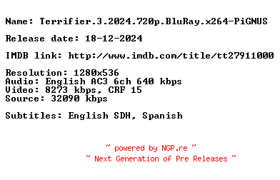 NFO for the release Terrifier.3.2024.720p.BluRay.x264-PiGNUS by PiGNUS