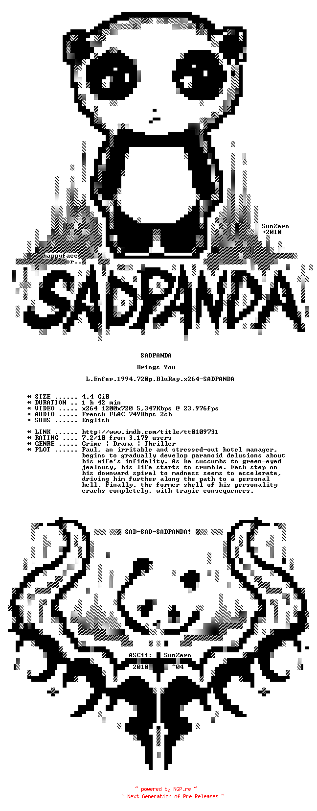 NFO for the release L.Enfer.1994.720p.BluRay.x264-SADPANDA by SADPANDA
