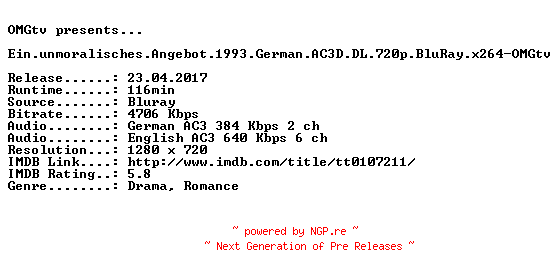 NFO for the release Ein.unmoralisches.Angebot.1993.German.AC3D.DL.720p.BluRay.x264-OMGtv by OMGtv