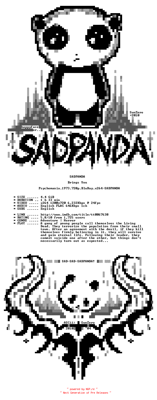 NFO for the release Psychomania.1973.720p.BluRay.x264-SADPANDA by SADPANDA
