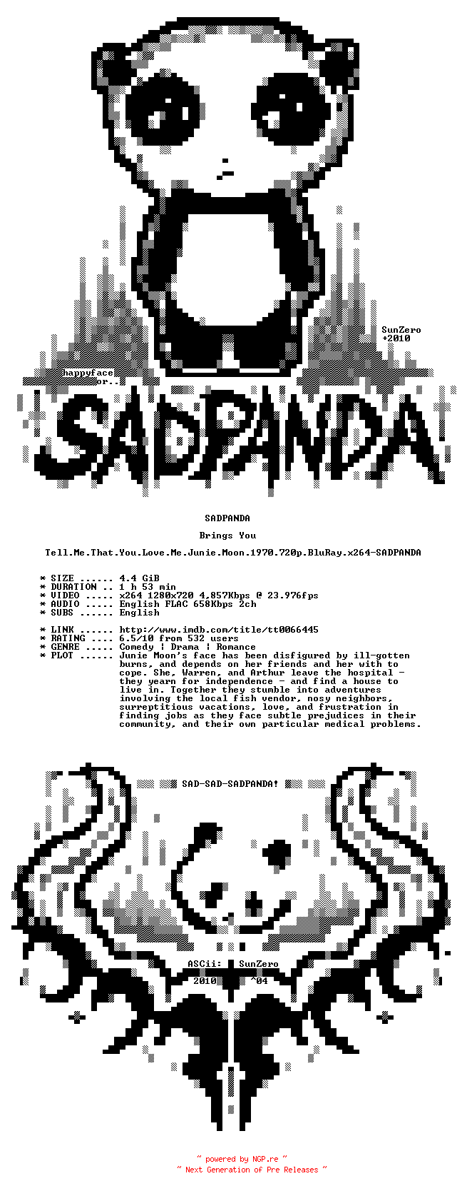 NFO for the release Tell.Me.That.You.Love.Me.Junie.Moon.1970.720p.BluRay.x264-SADPANDA by SADPANDA