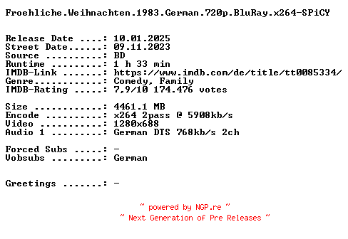 NFO for the release Froehliche.Weihnachten.1983.German.720p.BluRay.x264-SPiCY by SPiCY