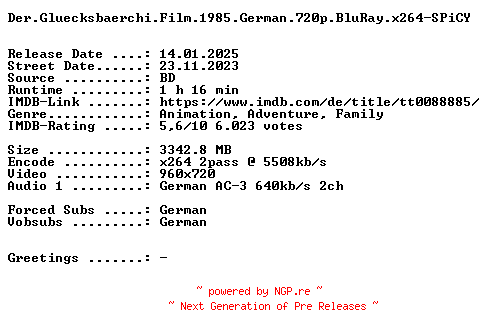 NFO for the release Der.Gluecksbaerchi.Film.1985.German.720p.BluRay.x264-SPiCY by SPiCY