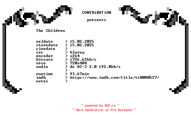 NFO for the release Kinder.des.Todes.1980.German.WS.BDRip.x264-CONTRiBUTiON by CONTRiBUTiON