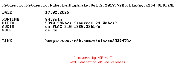 NFO for the release Return.To.Return.To.Nuke.Em.High.aka.Vol.2.2017.720p.BluRay.x264-OLDTiME by OLDTiME