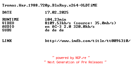 NFO for the release Tromas.War.1988.720p.BluRay.x264-OLDTiME by OLDTiME