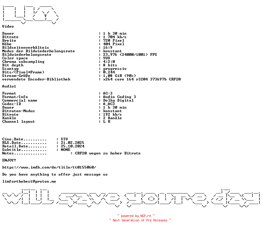 NFO for the release Fist.of.Doom.German.1989.AC3.BDRiP.x264-LIM by LIM