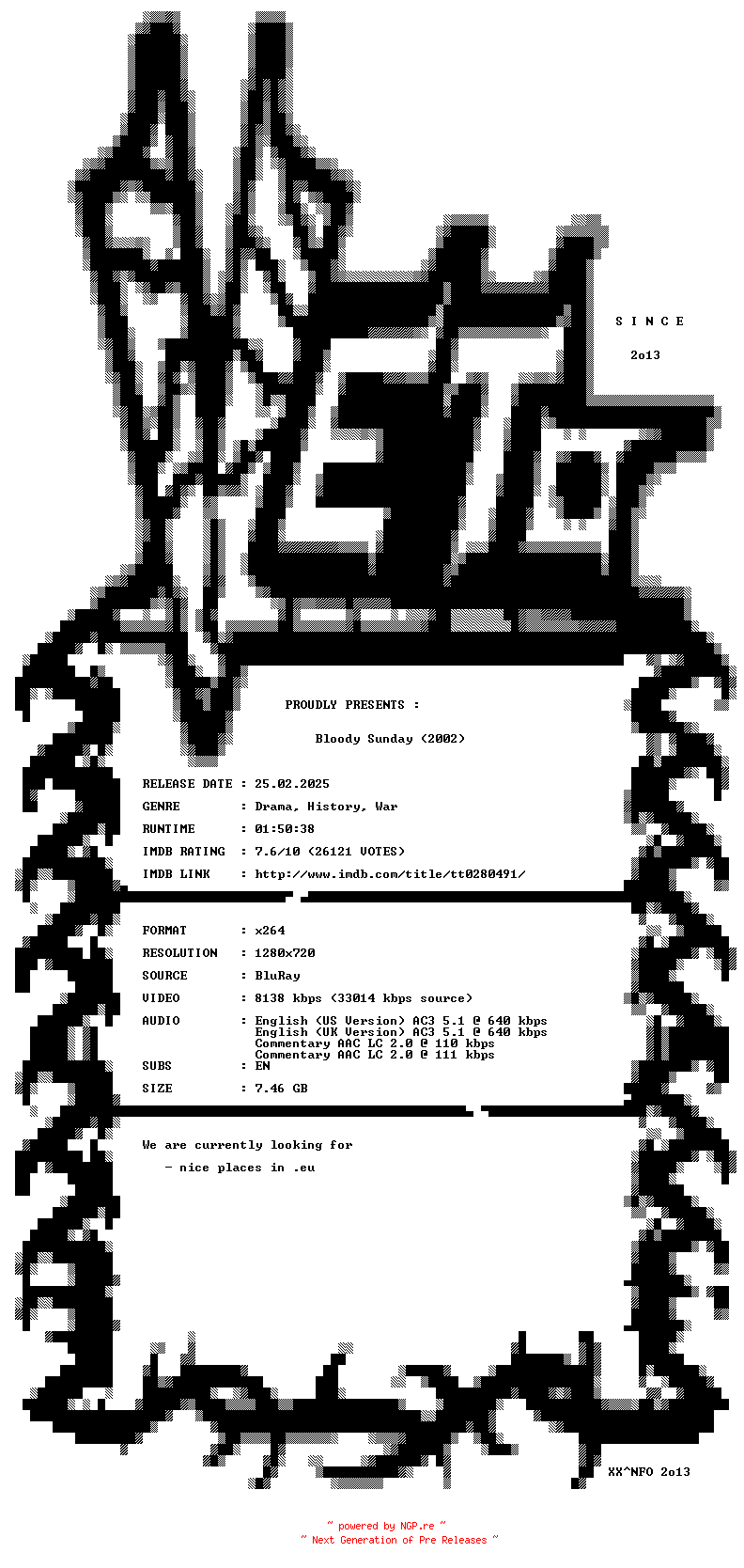 NFO for the release Bloody.Sunday.2002.720p.BluRay.x264-VETO by VETO