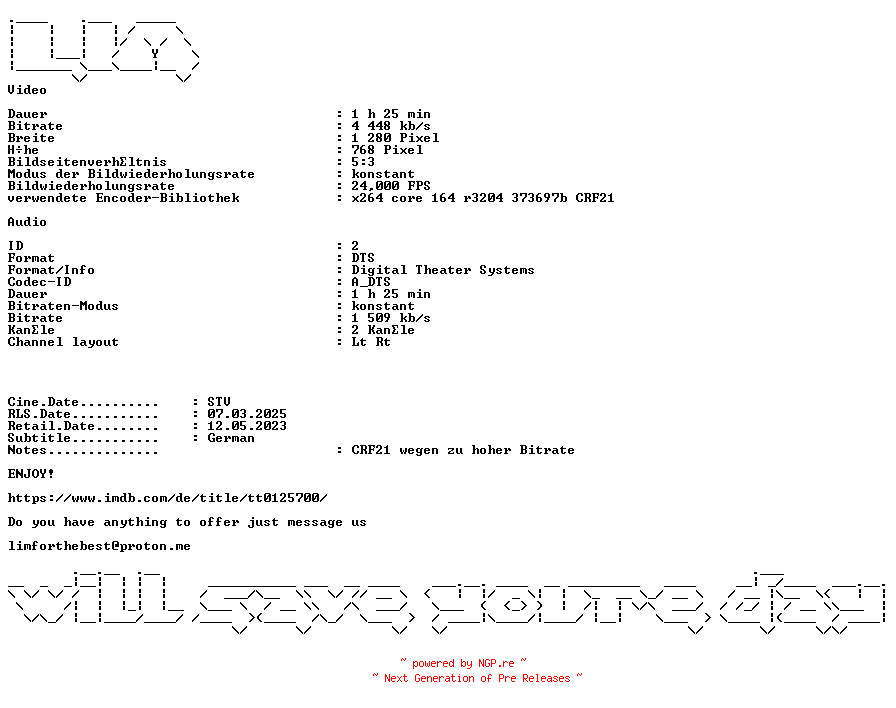 NFO for the release Hungrige.Skorpione.UNCUT.1985.German.720p.BluRay.x264-LIM by LIM