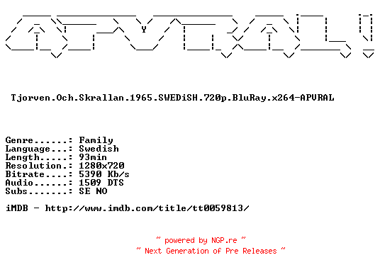 NFO for the release Tjorven.Och.Skrallan.1965.SWEDiSH.720p.BluRay.x264-APVRAL by APVRAL