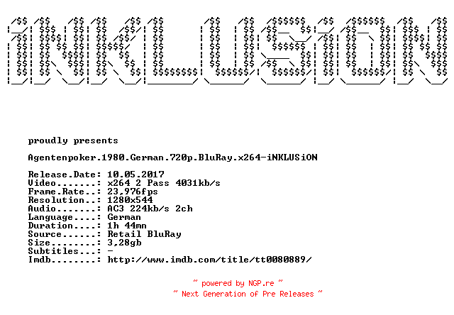 NFO for the release Agentenpoker.1980.German.720p.BluRay.x264-iNKLUSiON by iNKLUSiON