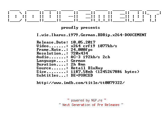 NFO for the release I.wie.Ikarus.1979.German.BDRip.x264-DOUCEMENT by DOUCEMENT