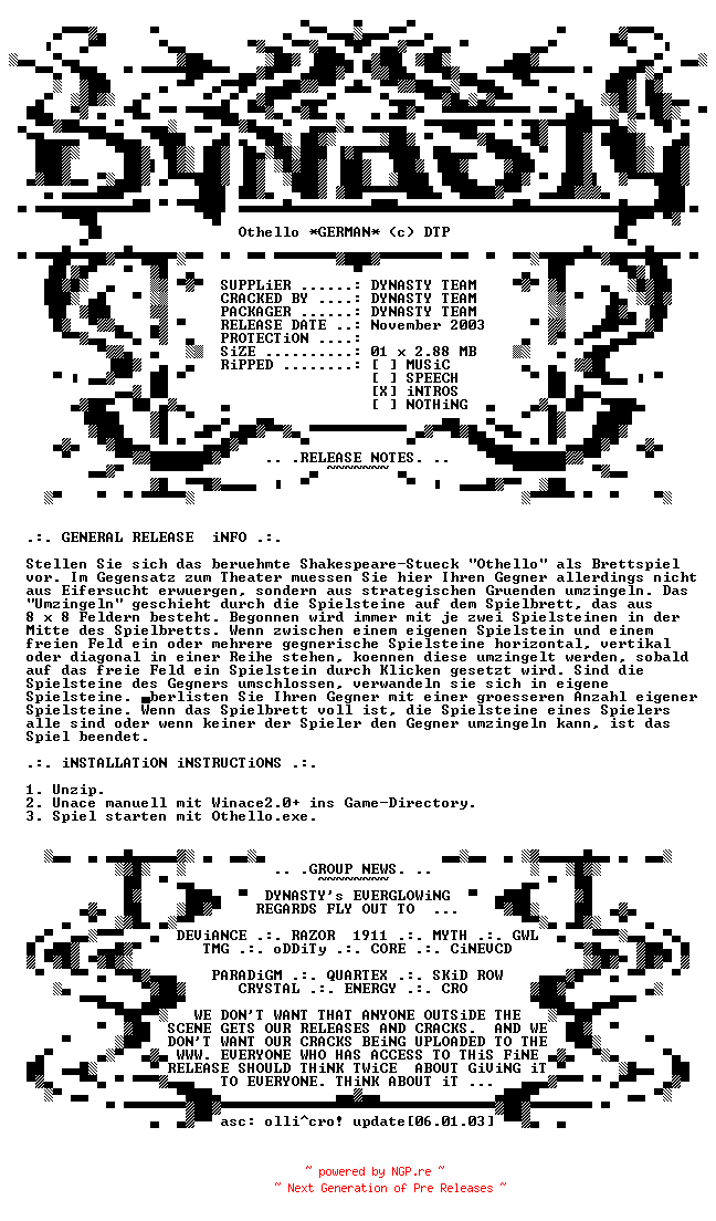 NFO for the release Othello.GERMAN-DYNASTY by DYNASTY