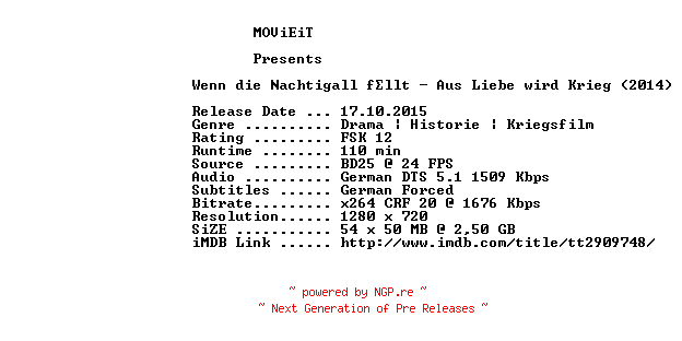 NFO for the release Wenn.die.Nachtigall.faellt.2014.German.720p.BluRay.x264-MOViEiT by MOViEiT