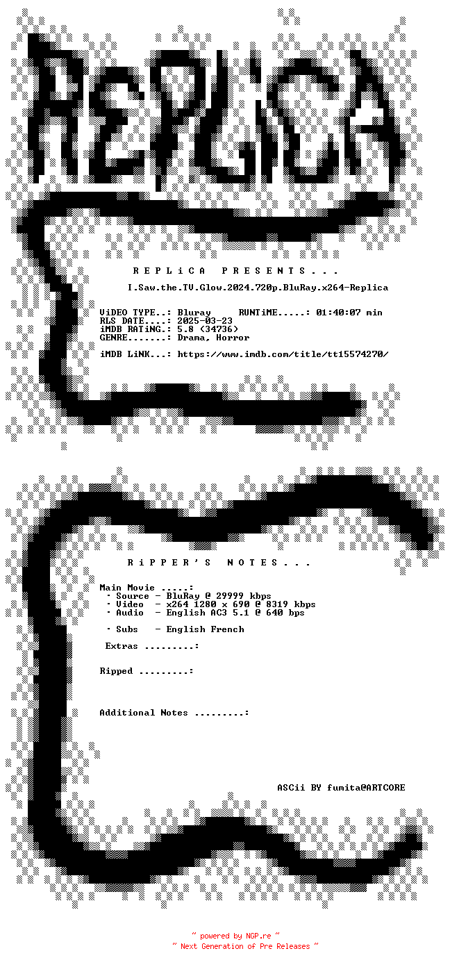 NFO for the release I.Saw.the.TV.Glow.2024.720p.BluRay.x264-Replica by Replica
