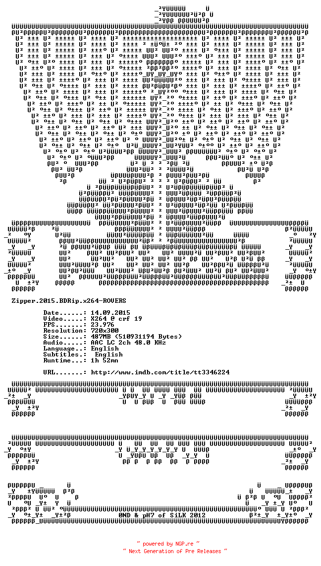 NFO for the release Zipper.2015.BDRip.x264-ROVERS by ROVERS