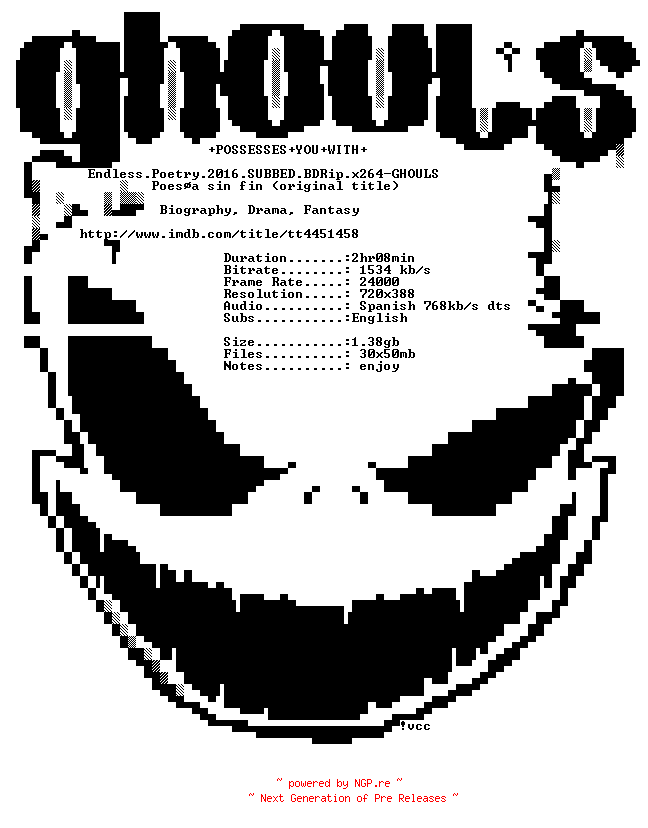 NFO for the release Endless.Poetry.2016.SUBBED.BDRip.x264-GHOULS by GHOULS