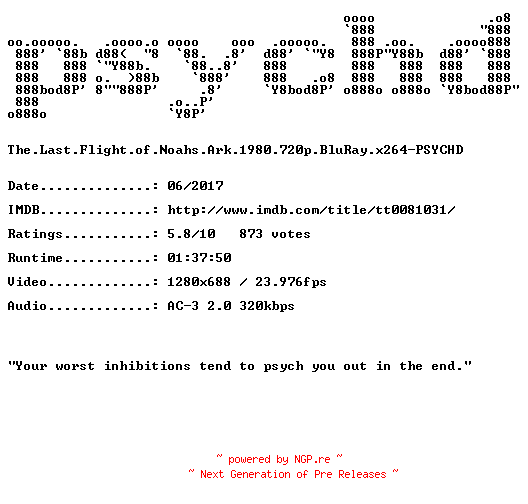 NFO for the release The.Last.Flight.of.Noahs.Ark.1980.720p.BluRay.x264-PSYCHD by PSYCHD