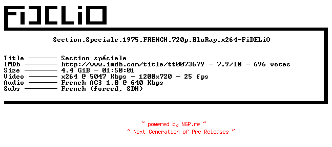 NFO for the release Section.Speciale.1975.FRENCH.720p.BluRay.x264-FiDELiO by FiDELiO