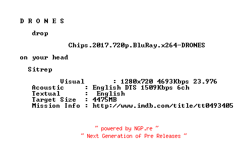 NFO for the release Chips.2017.720p.BluRay.x264-DRONES by DRONES