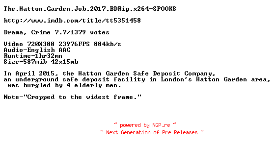 NFO for the release The.Hatton.Garden.Job.2017.BDRip.x264-SPOOKS by SPOOKS