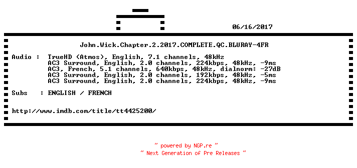 NFO for the release John.Wick.Chapter.2.2017.COMPLETE.QC.BLURAY-4FR by 4FR