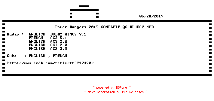 NFO for the release Power.Rangers.2017.COMPLETE.QC.BLURAY-4FR by 4FR