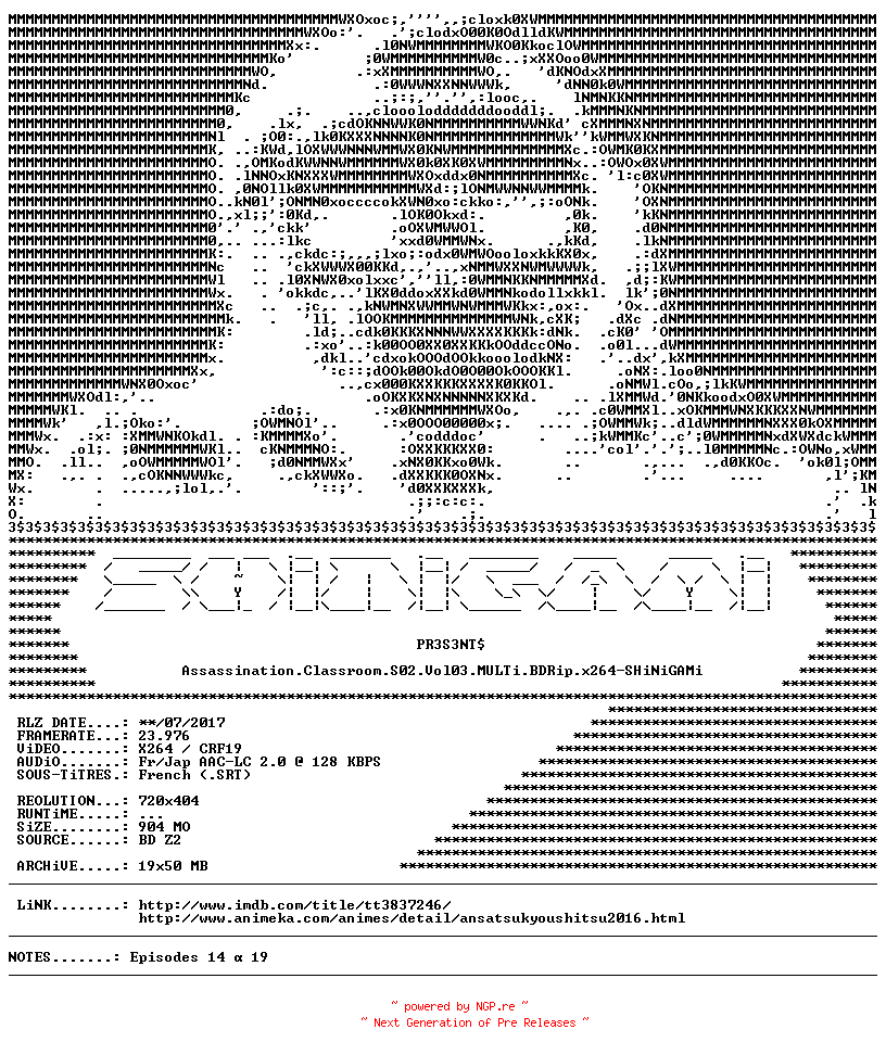 NFO for the release Assassination.Classroom.S02.Vol03.MULTi.BDRip.x264-SHiNiGAMi by SHiNiGAMi