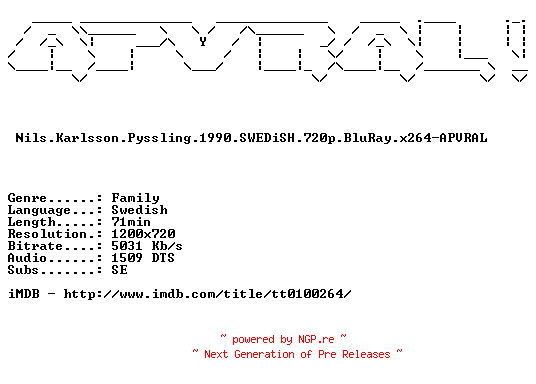 NFO for the release Nils.Karlsson.Pyssling.1990.SWEDiSH.720p.BluRay.x264-APVRAL by APVRAL