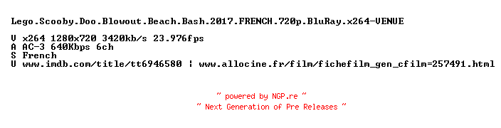 NFO for the release Lego.Scooby.Doo.Blowout.Beach.Bash.2017.FRENCH.720p.BluRay.x264-VENUE by VENUE