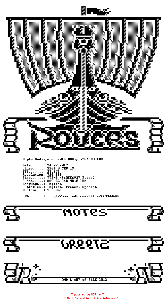NFO for the release Boyka.Undisputed.2016.BDRip.x264-ROVERS by ROVERS