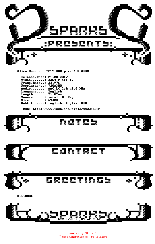 NFO for the release Alien.Covenant.2017.BDRip.x264-SPARKS by SPARKS