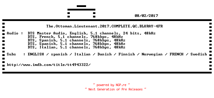 NFO for the release The.Ottoman.Lieutenant.2017.COMPLETE.QC.BLURAY-4FR by 4FR