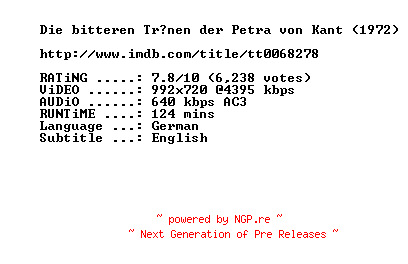 NFO for the release The.Bitter.Tears.Of.Petra.Von.Kant.1972.720p.BluRay.x264-SUMMERX by SUMMERX