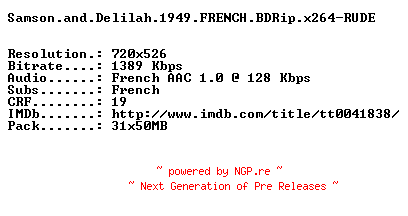 NFO for the release Samson.and.Delilah.1949.FRENCH.BDRip.x264-RUDE by RUDE