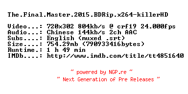 NFO for the release The.Final.Master.2015.BDRip.x264-killerHD by killerHD
