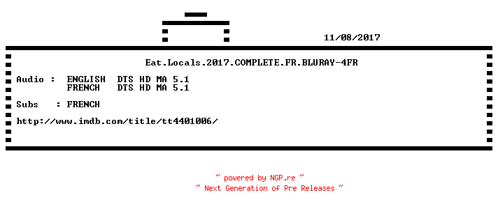 NFO for the release Eat.Locals.2017.COMPLETE.FR.BLURAY-4FR by 4FR