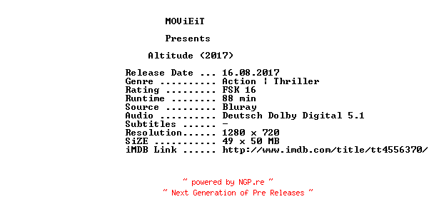 NFO for the release Altitude.2015.German.720p.BluRay.x264-MOViEiT by MOViEiT