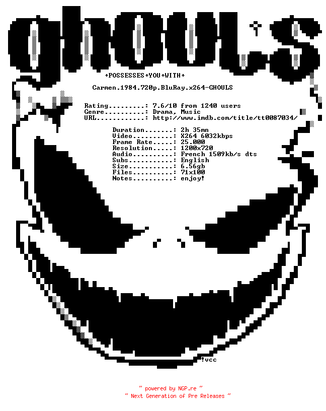 NFO for the release Carmen.1984.720p.BluRay.x264-GHOULS by GHOULS