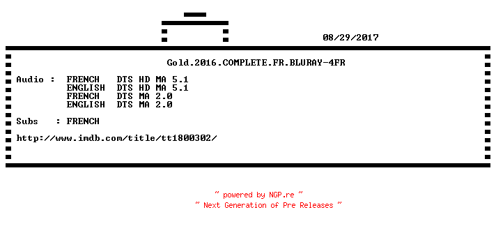 NFO for the release Gold.2016.COMPLETE.FR.BLURAY-4FR by 4FR